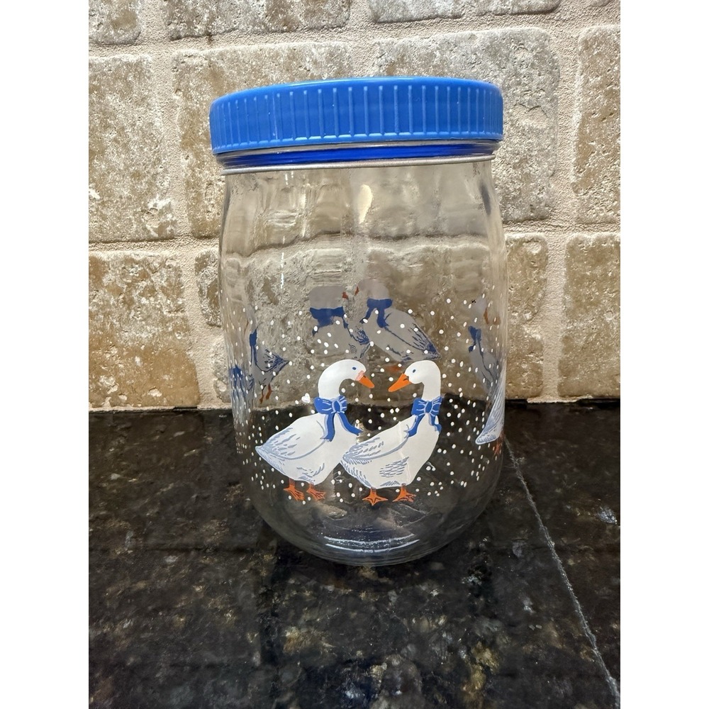 Vintage 1980's Carlton Glass Jar Canister Ducks Geese Storage Container